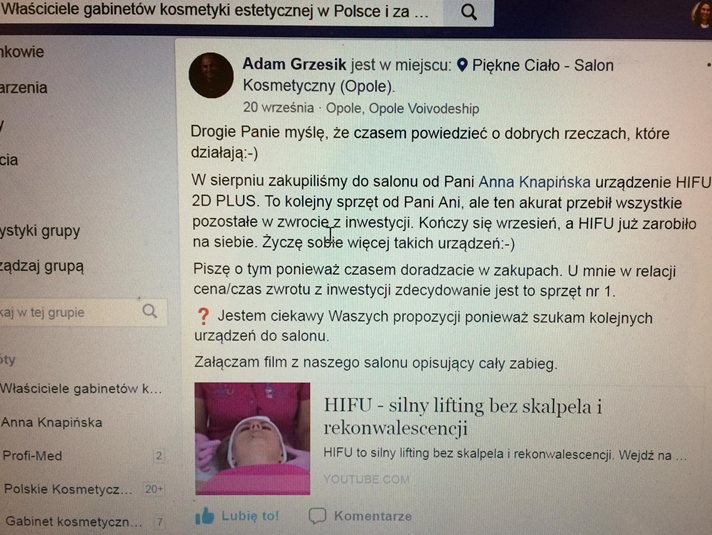 Adam Grzesik- opinia HIFU 2D